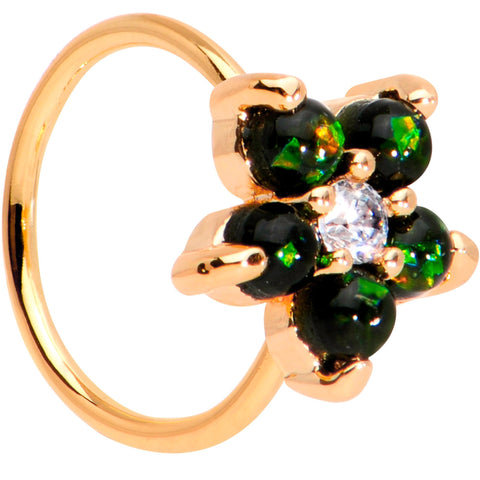 5/16 Green Faux Opal CZ Rose Gold IP Flower Seamless Circular Ring