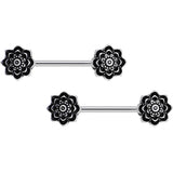 14G 5/8 Symmetric Black Lotus Flower Nipple Babell Set