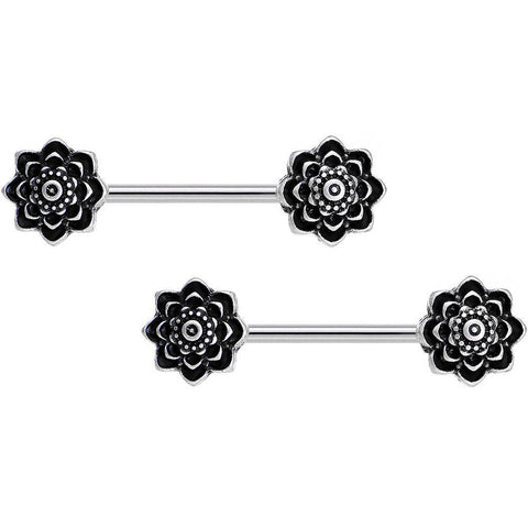 14G 5/8 Symmetric Black Lotus Flower Nipple Babell Set